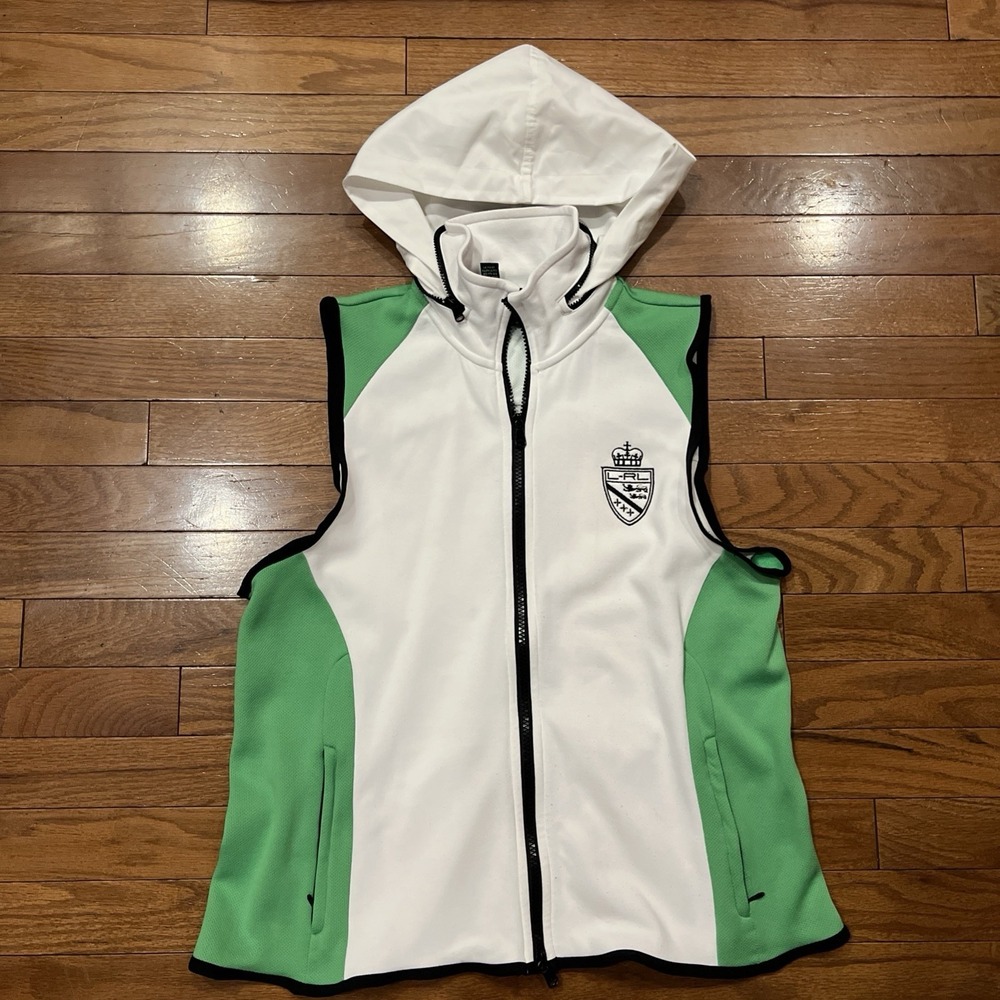 Lauren Ralph Lauren Active Vest Medium Hooded Full Zip White Green Athletic